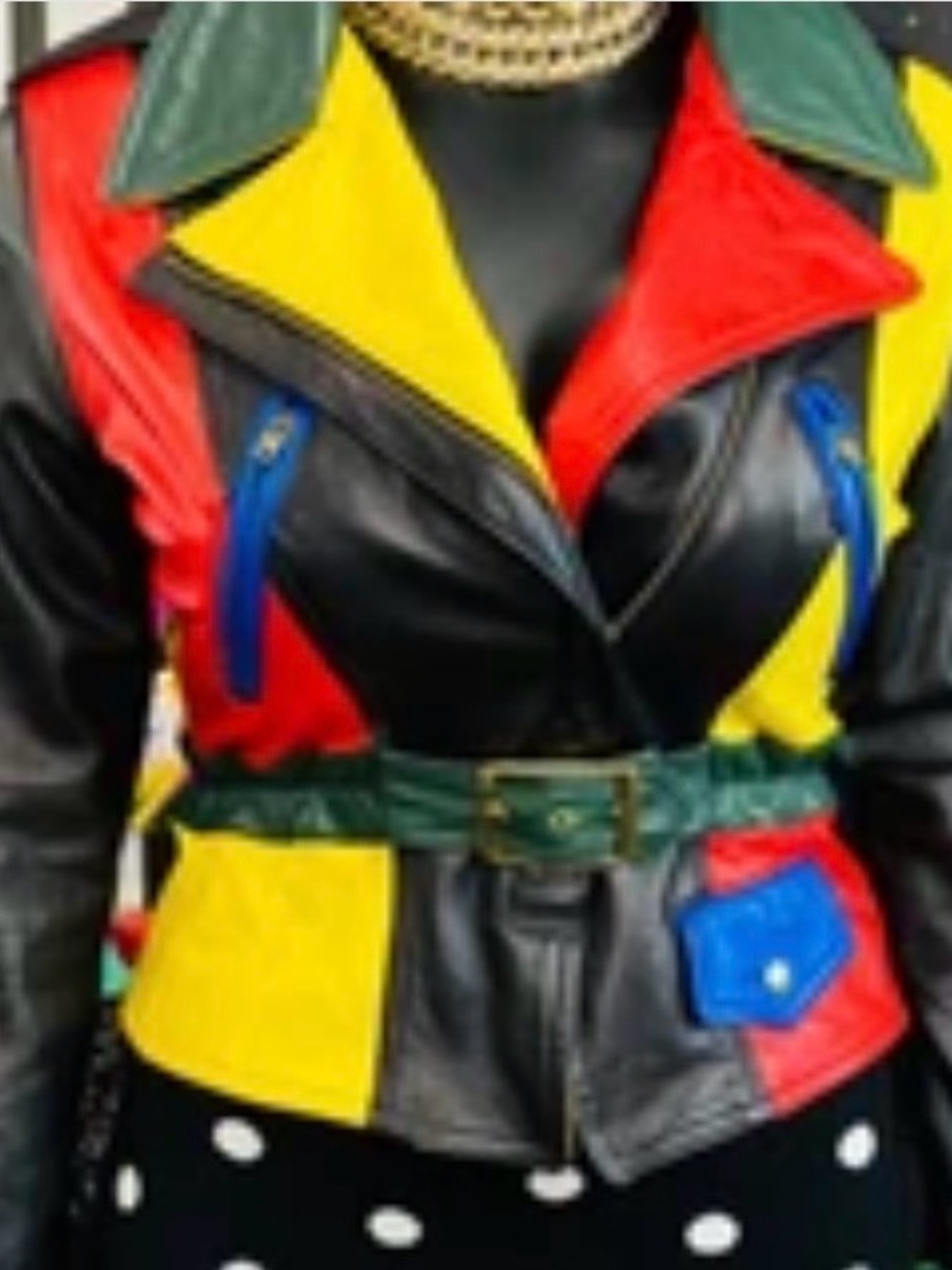 Rare Vintage Mixed Color Block Leather MotoJacket 90s Womens Medium